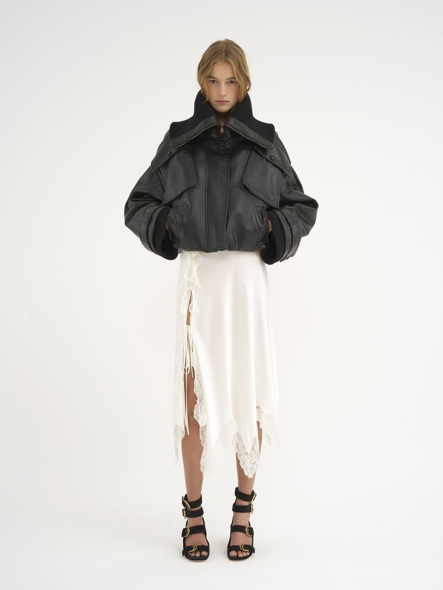 Chloé Ribbed Knit-trimmed Leather Bomber Jacket In Black