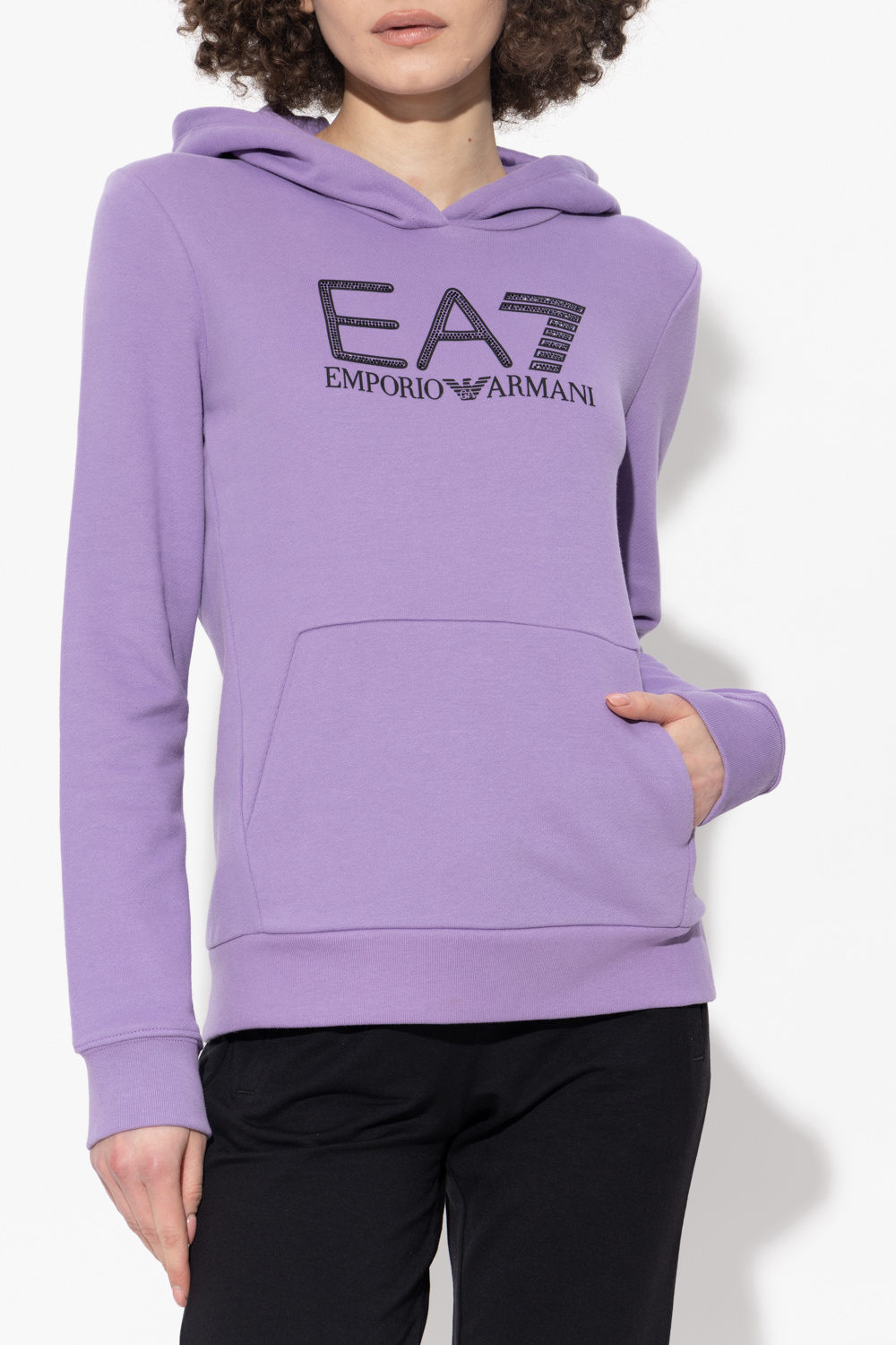 Ea7 Logo-print Long-sleeve Hoodie In Purple