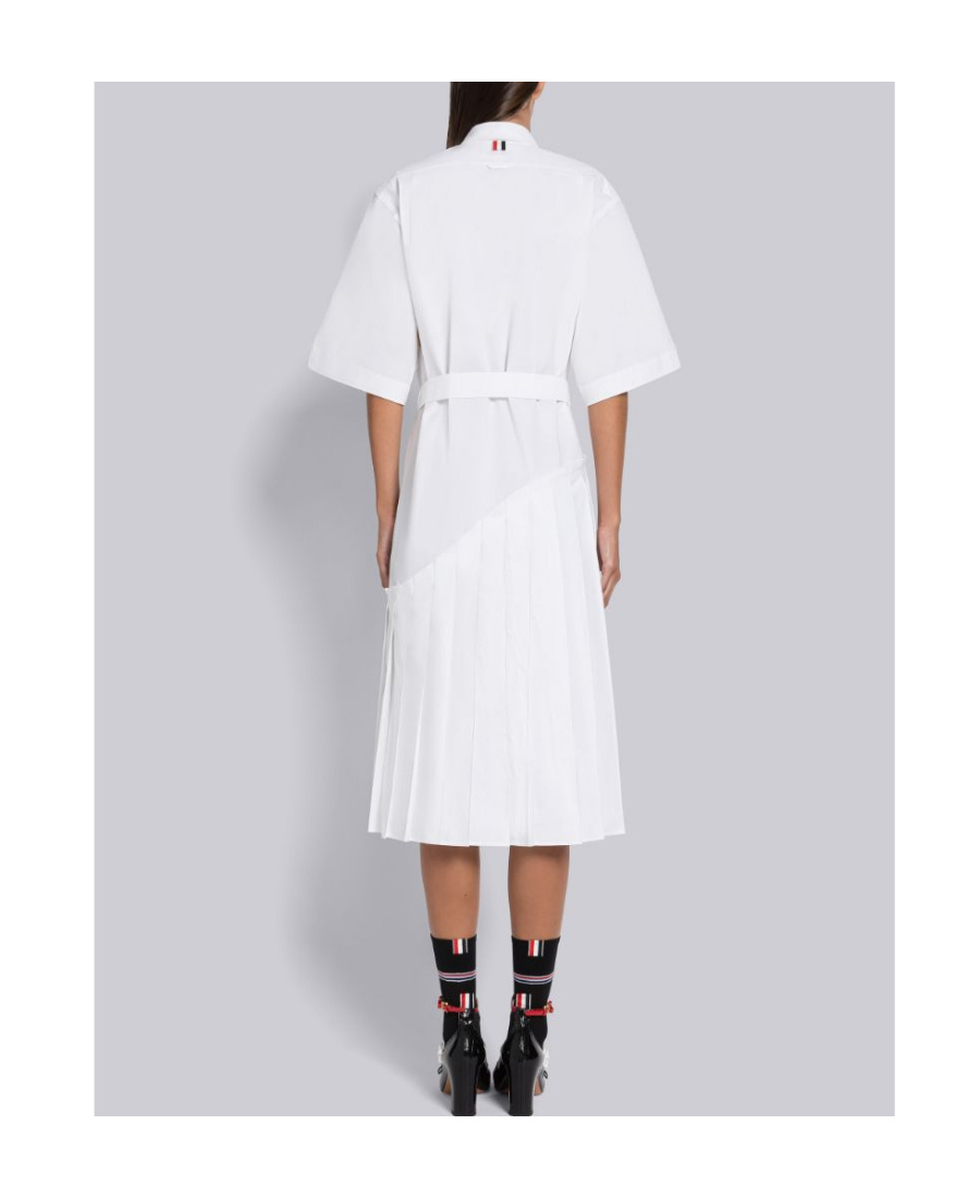 Shop Thom Browne Asymmetrical Pleated Shirtdress