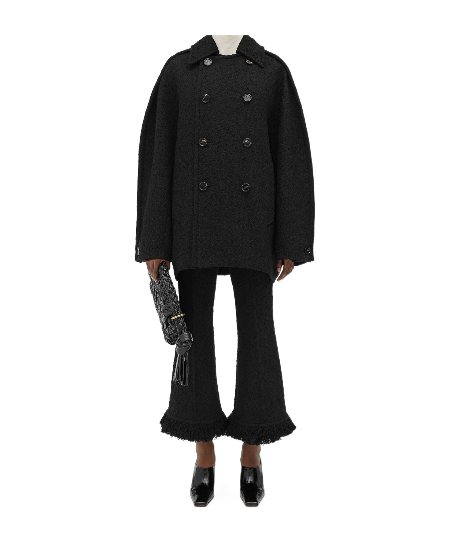 Bottega Veneta Lightweight Cotton Tweed Cocoon Coat In Black