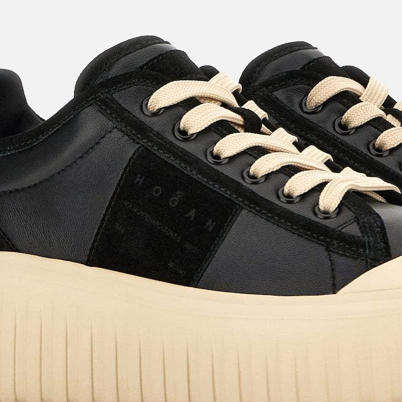 Hogan Leather And Suede Sneakers With Contrasting Sole In Black