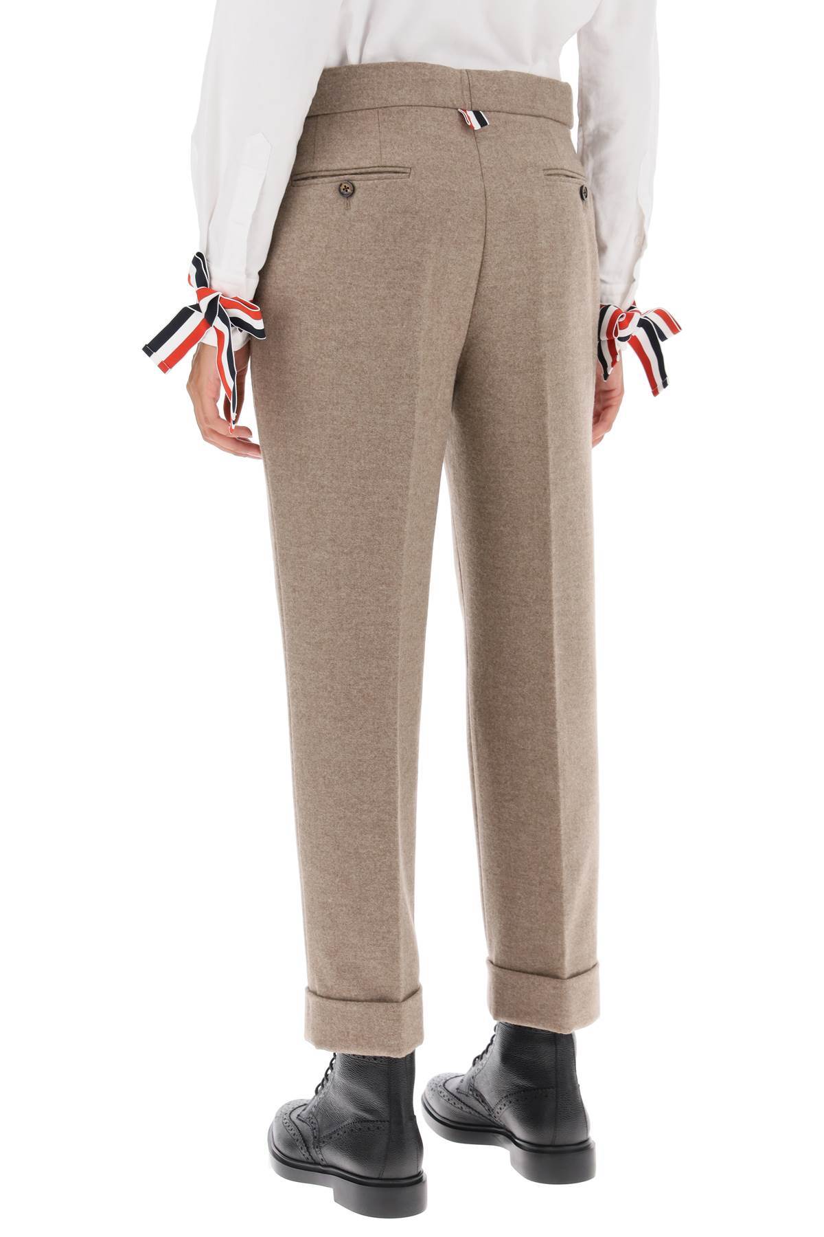 Thom Browne Beige Cropped Wool-flannel Pants For Women In Nude