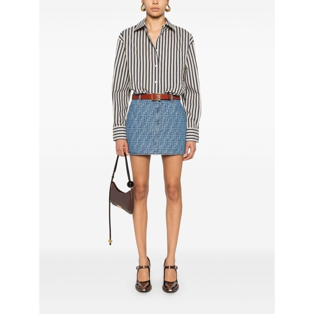 Fendi Women Ff Chambray Mini Skirt In Blue