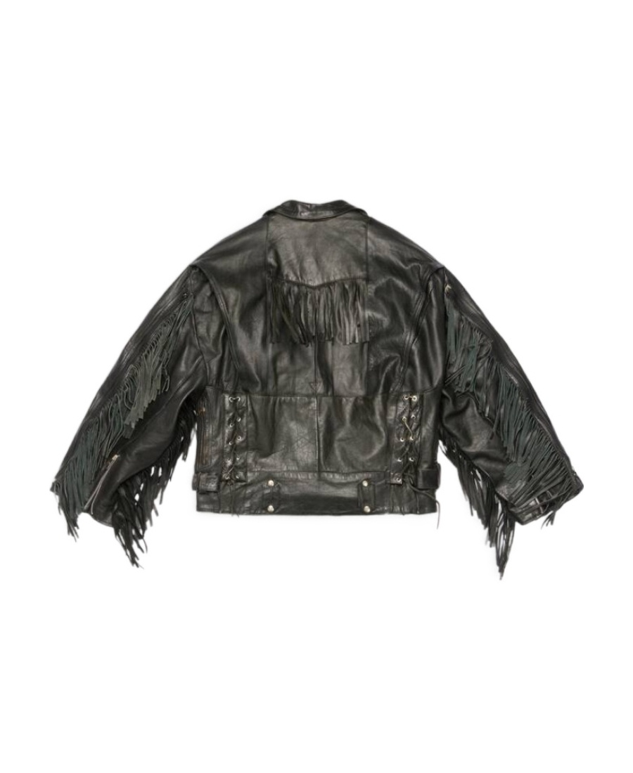Balenciaga Fringe-detailing Leather Coat In Black