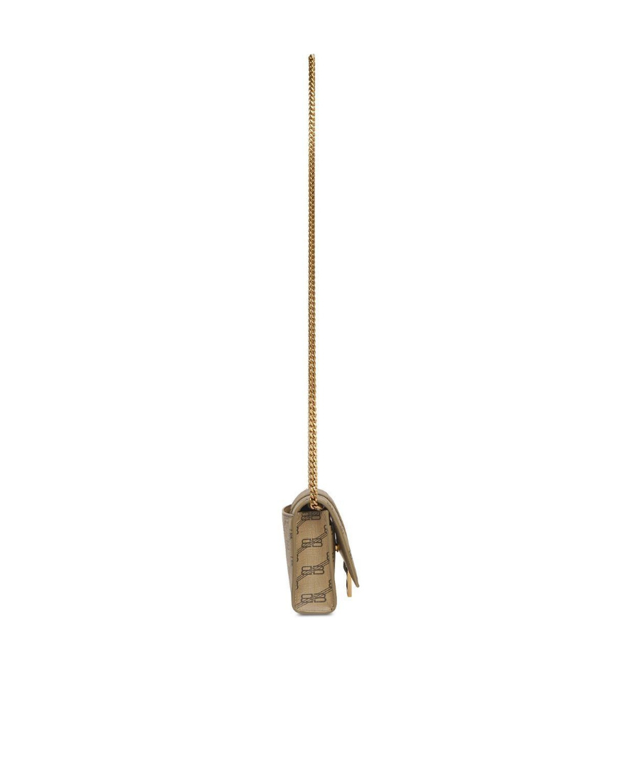 Balenciaga Hourglass Bb-monogram Wallet With Chain In Nude