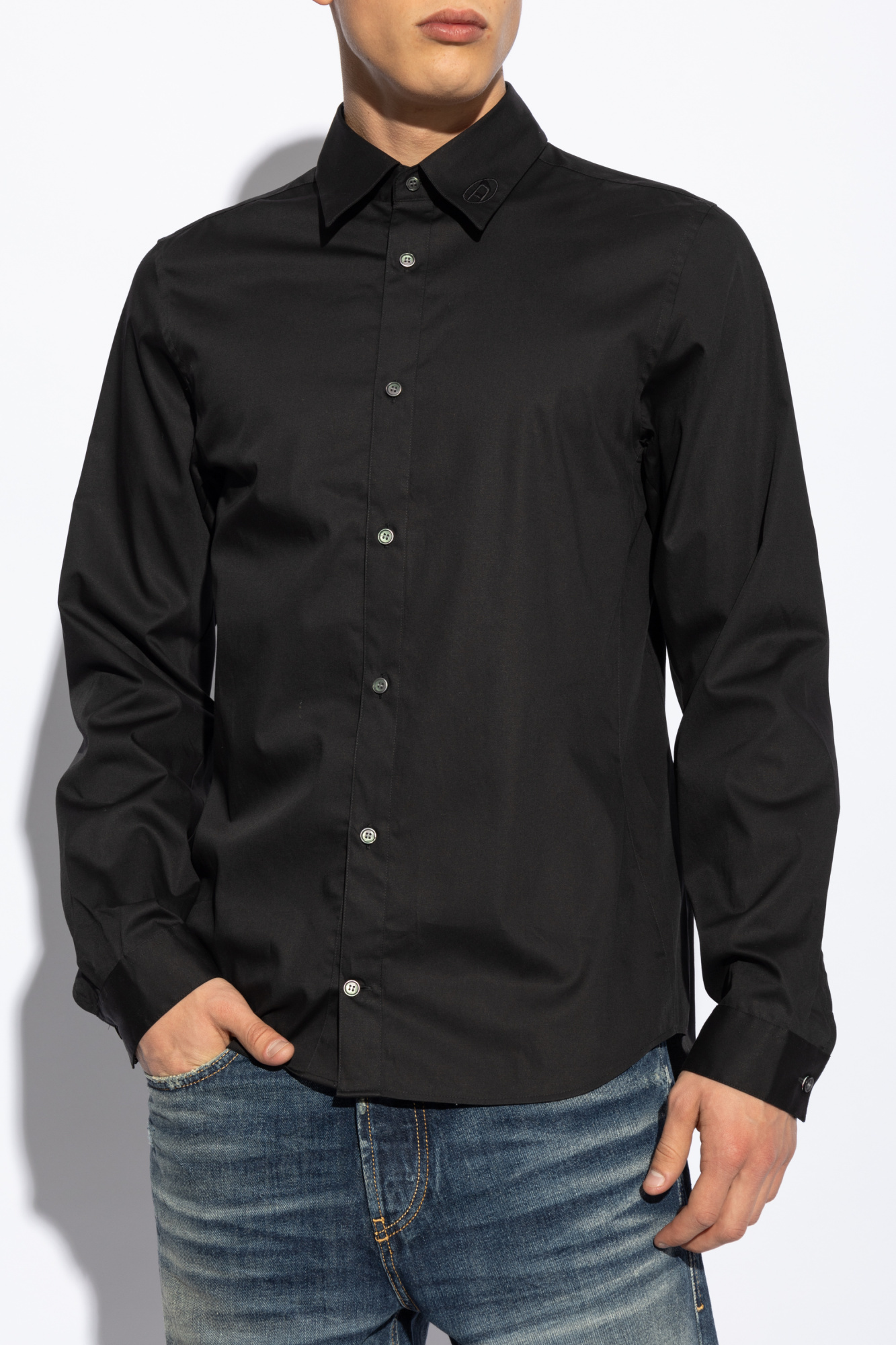 Diesel Cotton S-limo Shirt With Spread Collar In Black