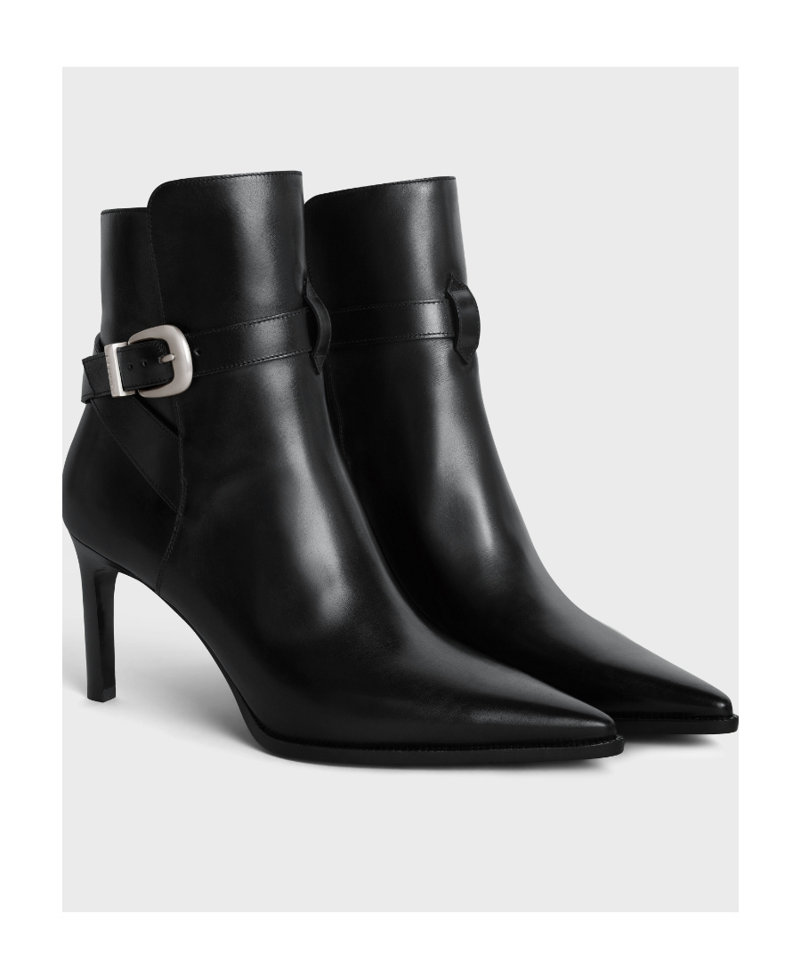 Celine Logo Clasp Pointed Boots In Black