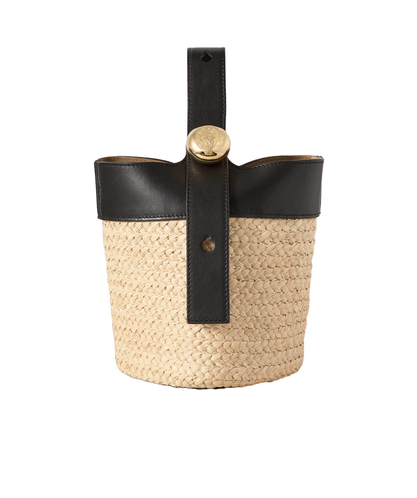Loewe Pebble Mini Leather-trimmed Raffia Tote In Nude