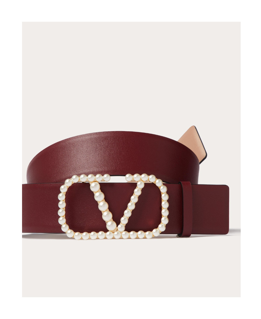 VALENTINO GARAVANI VLOGO SIGNATURE REVERSIBLE BELT IN SHINY CALFSKIN WITH PEARLS 40 MM