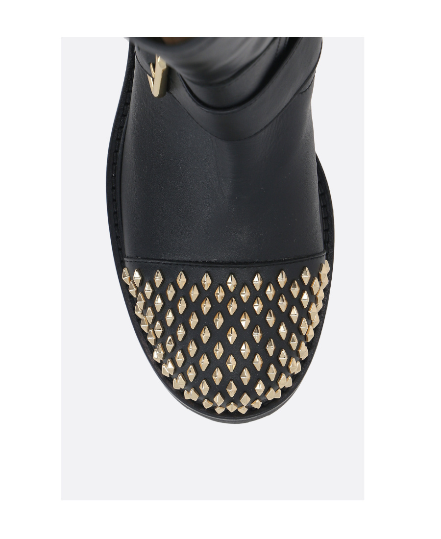 Jimmy Choo Lambskin Leather Studded Short Biker Boots In Black