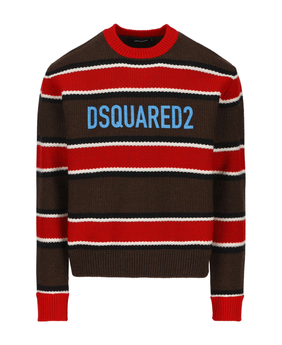 Dsquared2 Logo Crew Neck Sweater With Striped Pattern In Multi