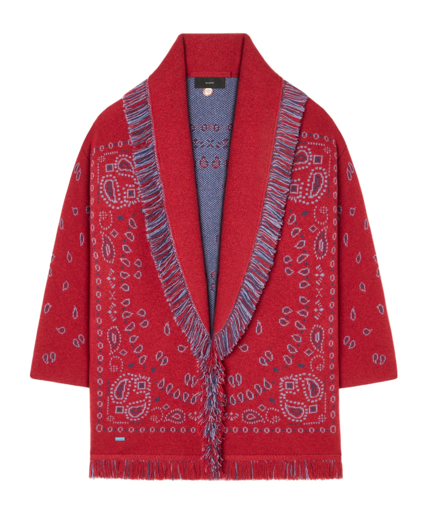 Alanui Bandana-jacquard Fringe Cardigan In Red
