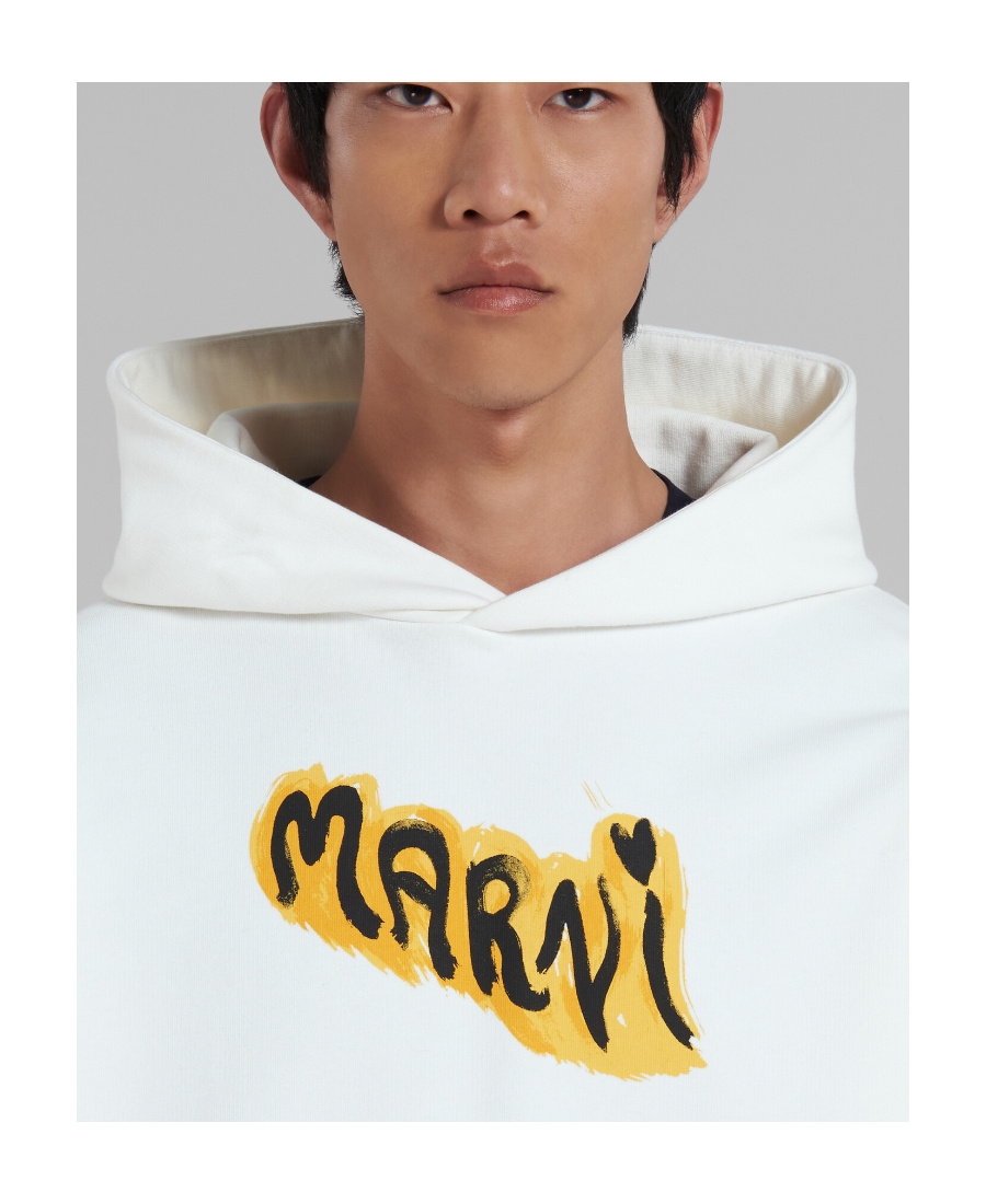 Marni White Bio Cotton Hoodie With Graffiti Prints In White