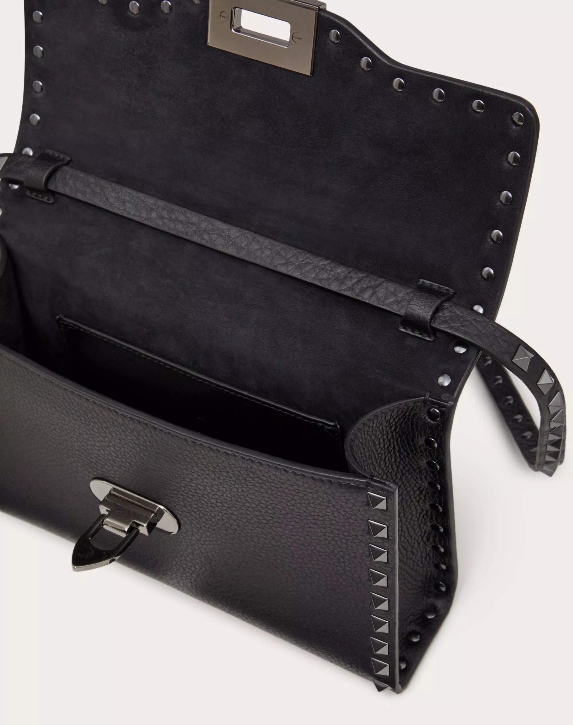 Valentino Garavani Small Rockstud Grainy Calfskin Crossbody Bag Woman Black Uni In Black