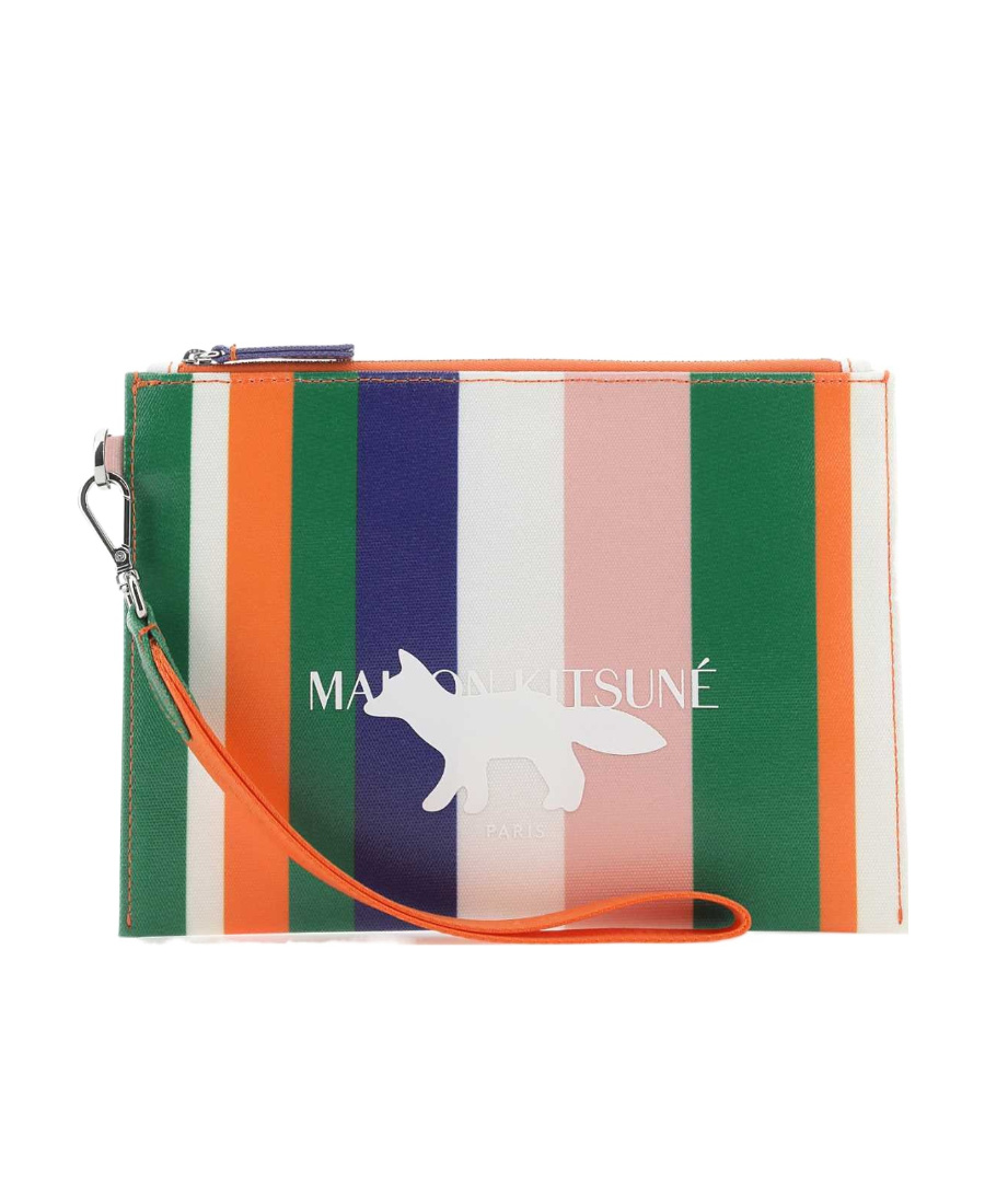 MAISON KITSUNÉ STRIPES CANVAS LOGO POUCH