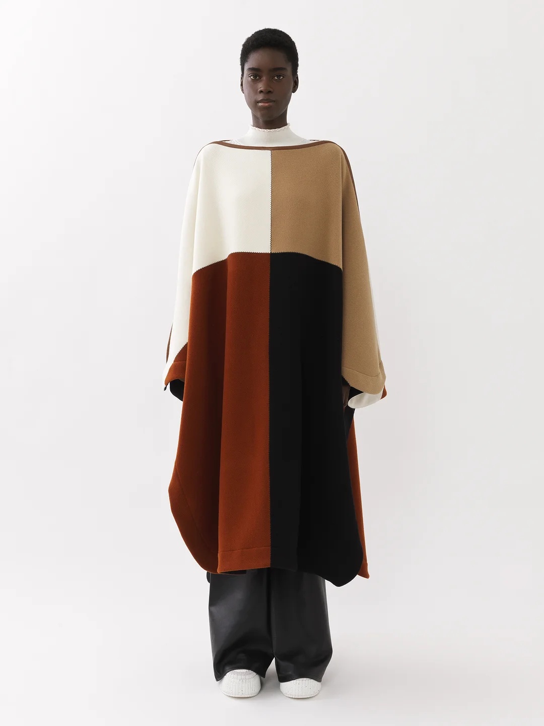 Chloé Colorblock Wool Blend Long Poncho In Black