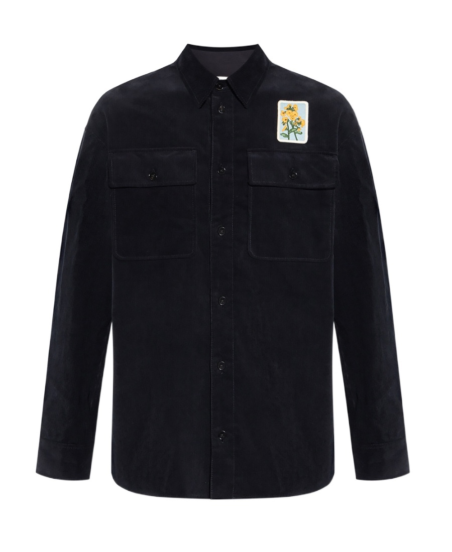 Jil Sander Embroidered Patch Corduroy Shirt In Black