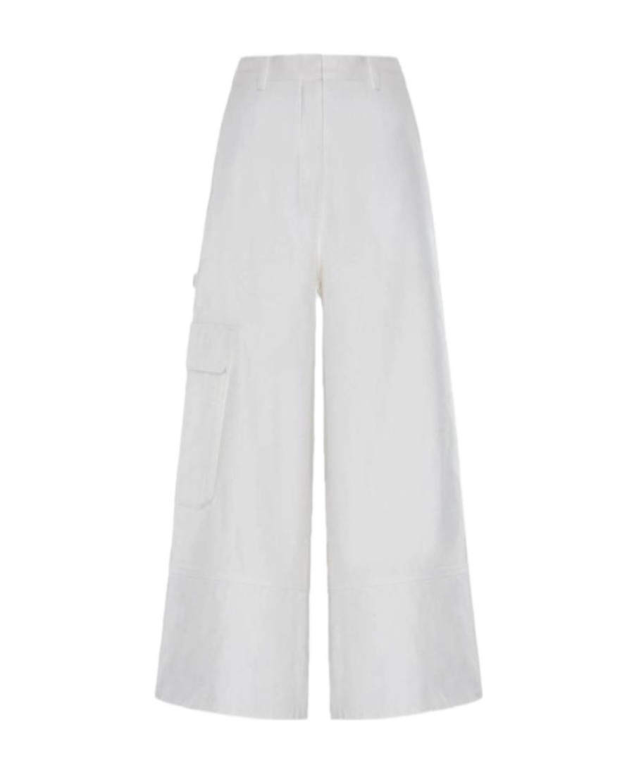 Shop Moncler Pocket Wide-legged Casual Pants In White