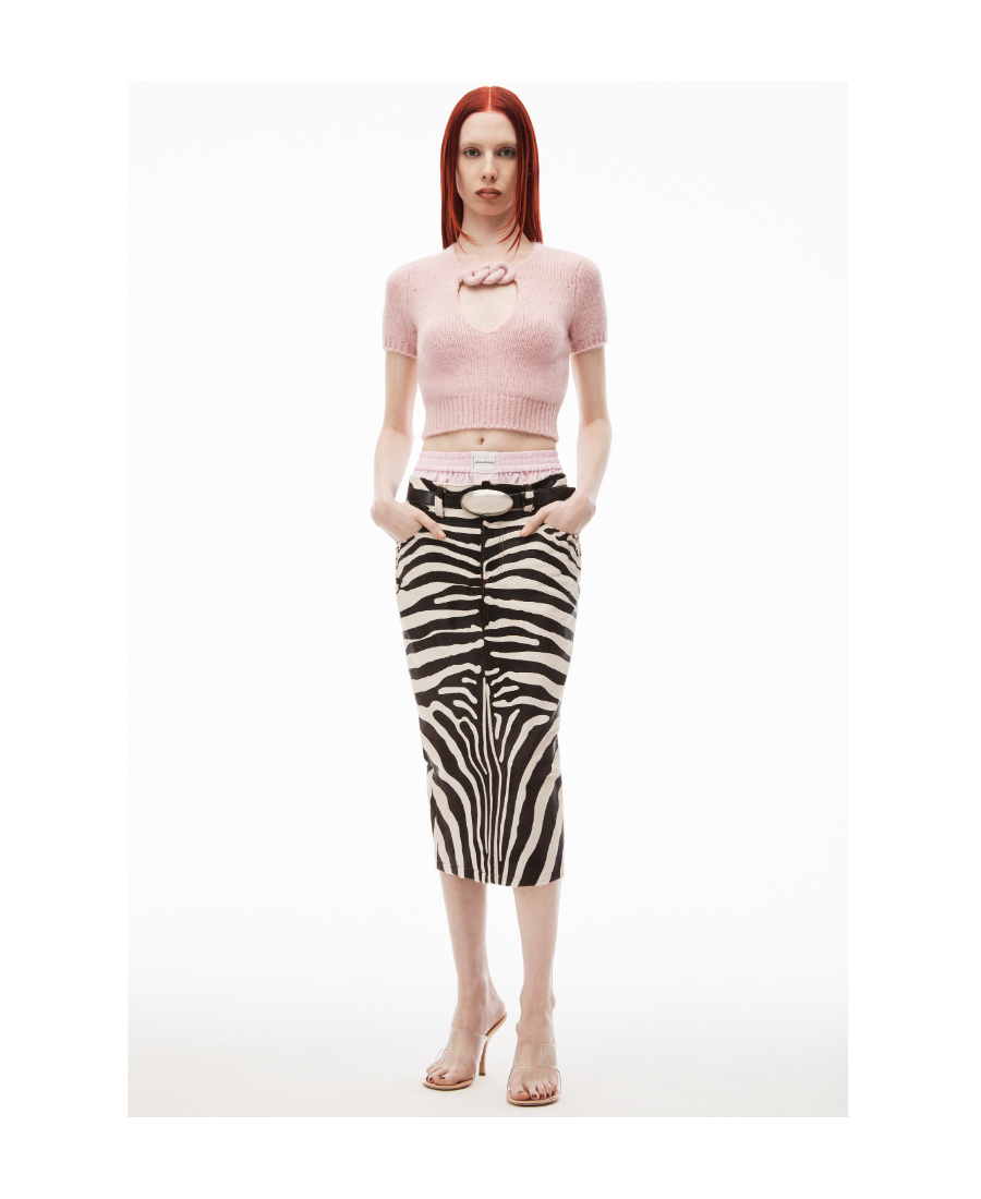Alexander Wang Chain Link Detail Alpaca Blend Crop Sweater In Pink