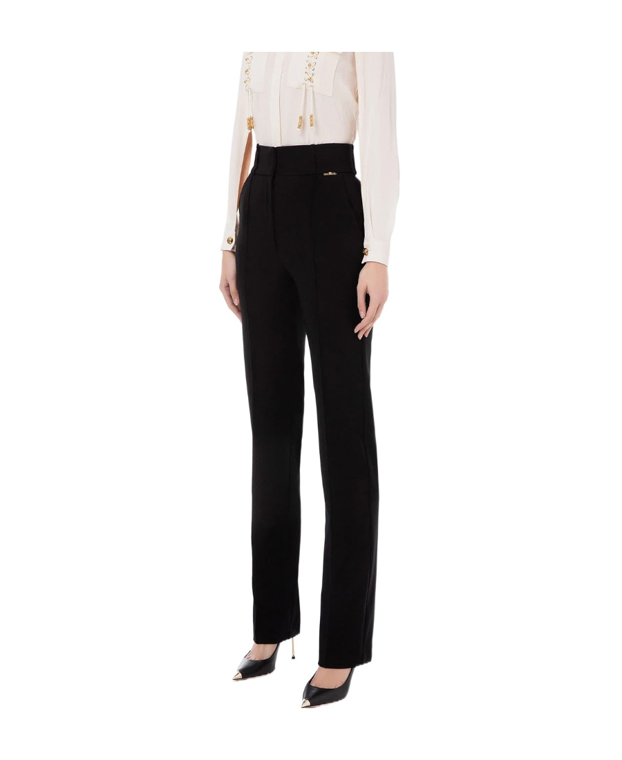 Elisabetta Franchi Flared Leg Crepe Pants Front Flaps In Black