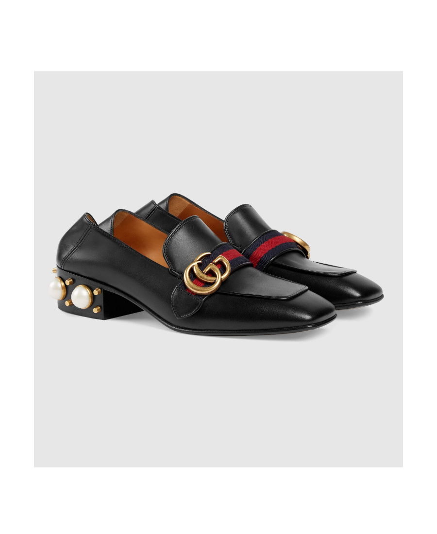 Gucci Mid-heel Leather Loafer In Black