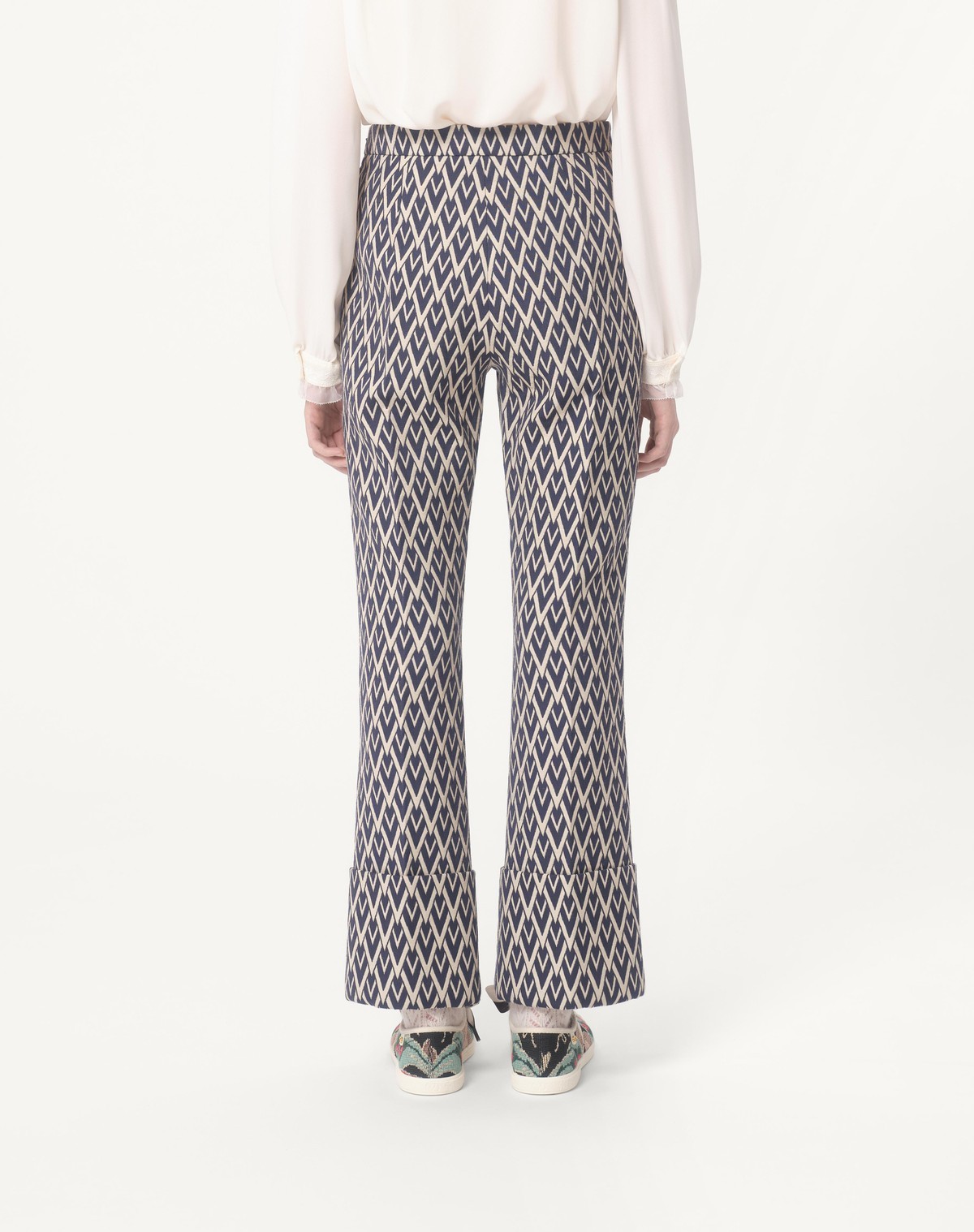 Valentino Geometric Pattern Cuffed Hem Trousers In Gray