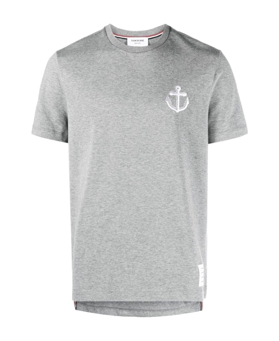 Thom Browne Anchor-embroidered Cotton T-shirt In Gray