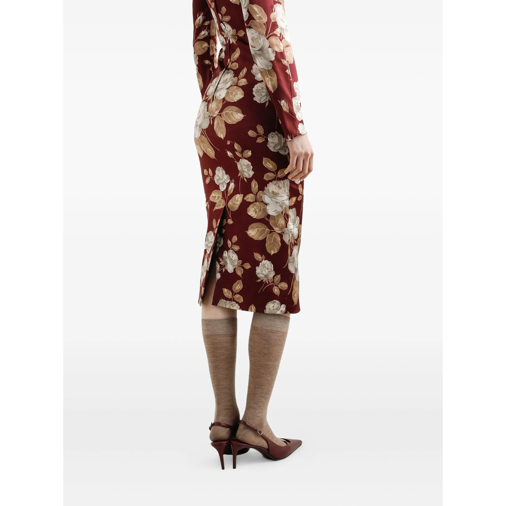 Dolce & Gabbana Floral Pattern Knee-length Dress With Long Sleeves In Multi