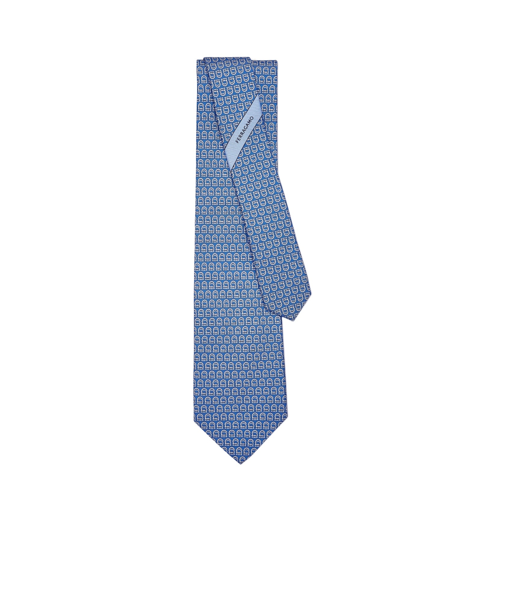 Ferragamo Salvatore Interwoven Gancini Print Tie In Blue
