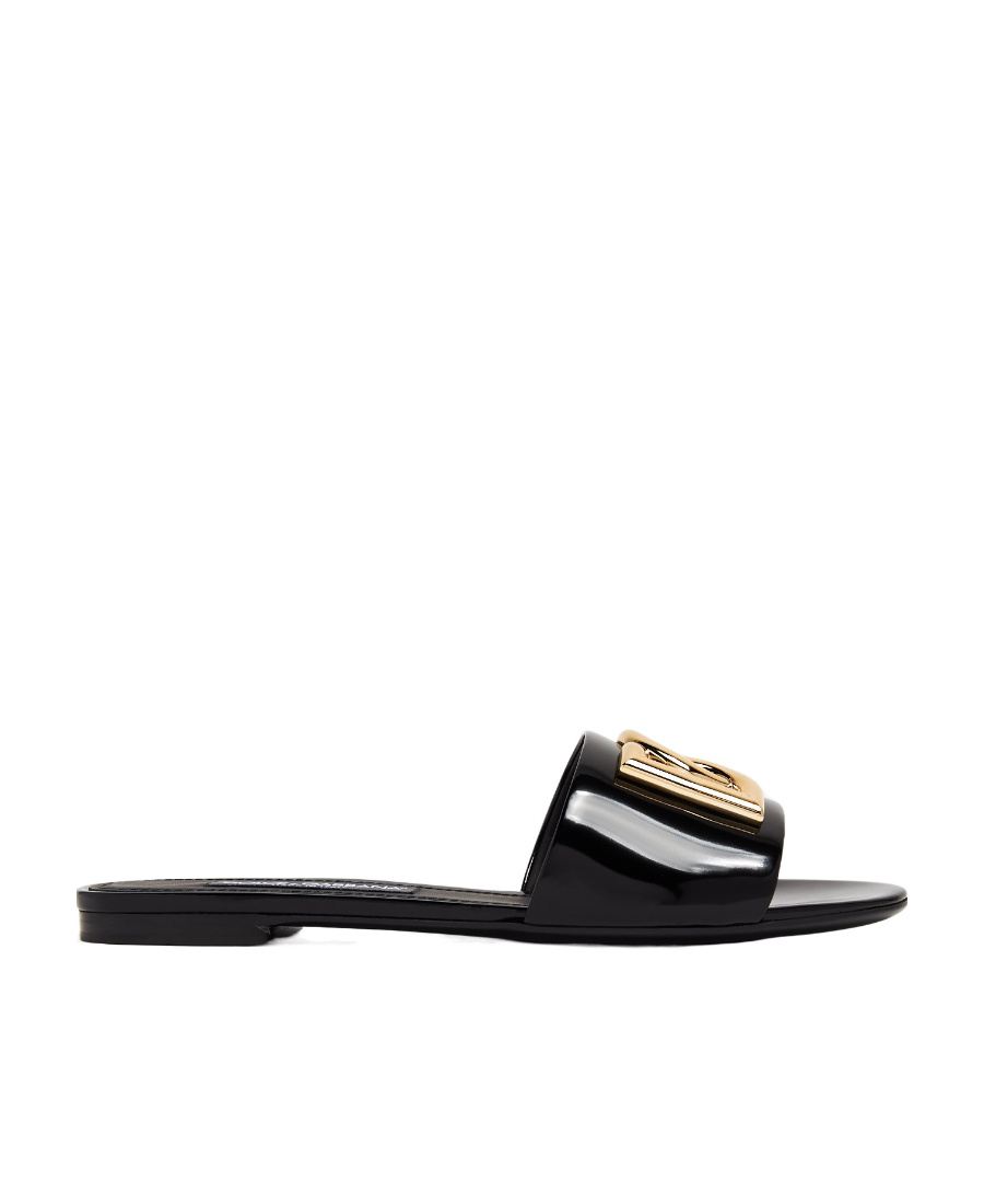 Dolce & Gabbana Logo-plaque Leather Slides In Black