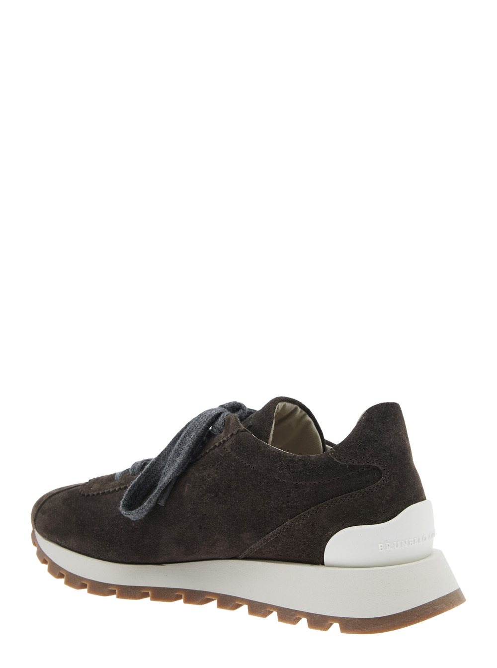 Brunello Cucinelli Brown Low Top Sneakers With Monil Detail On The Side And Embossed Logo Lettering On The Rear In Leat