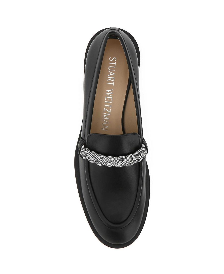 Stuart Weitzman Crystal-embellished Chain-link Loafers In Black