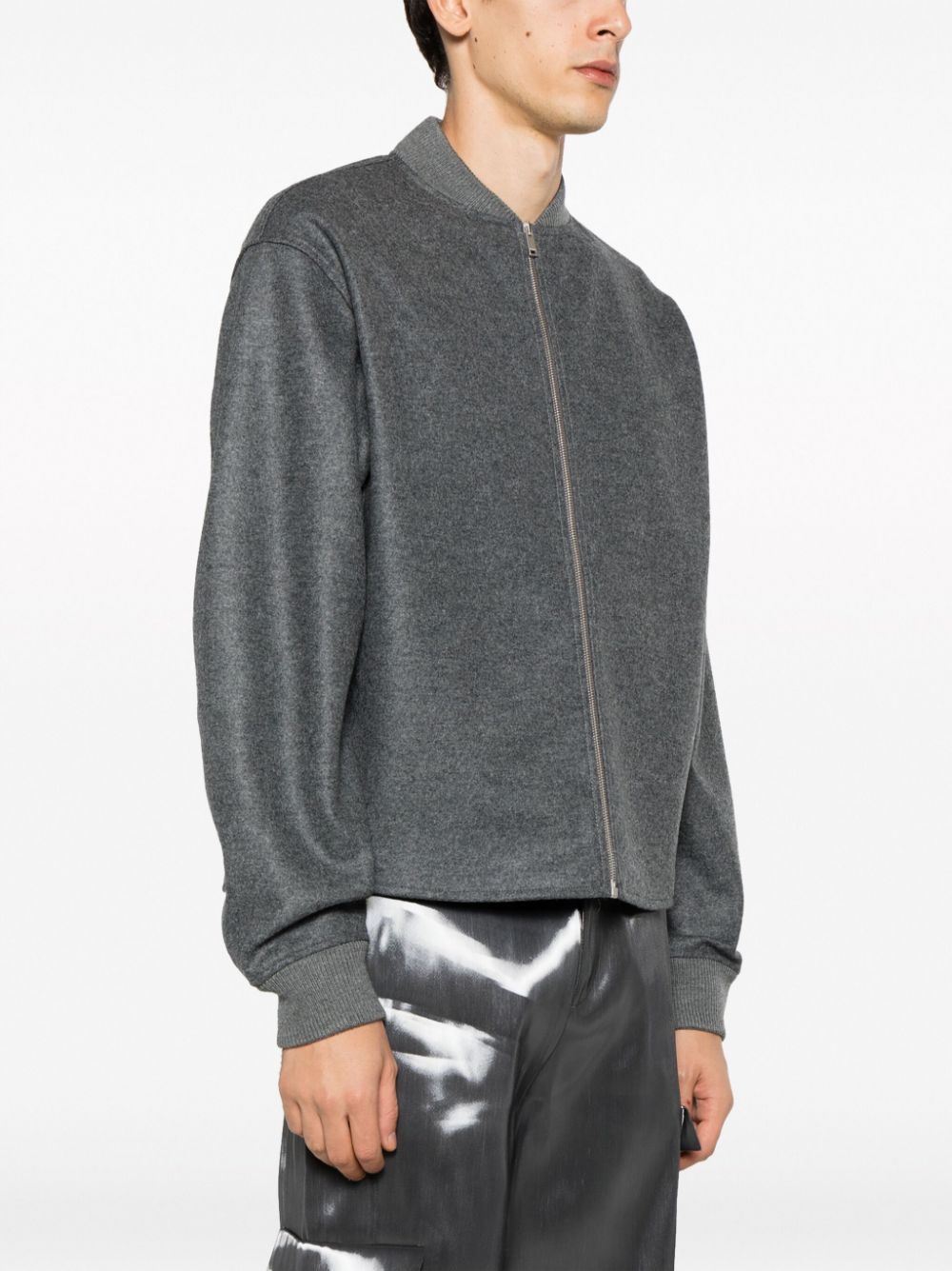 Jil Sander Zip-up Wool Bomber Jacket In Gray
