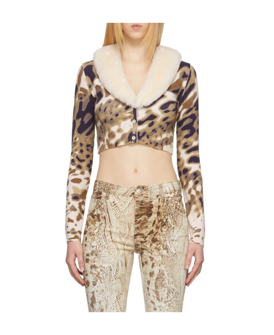 Blumarine Multicolor Print Cardigan In Nude