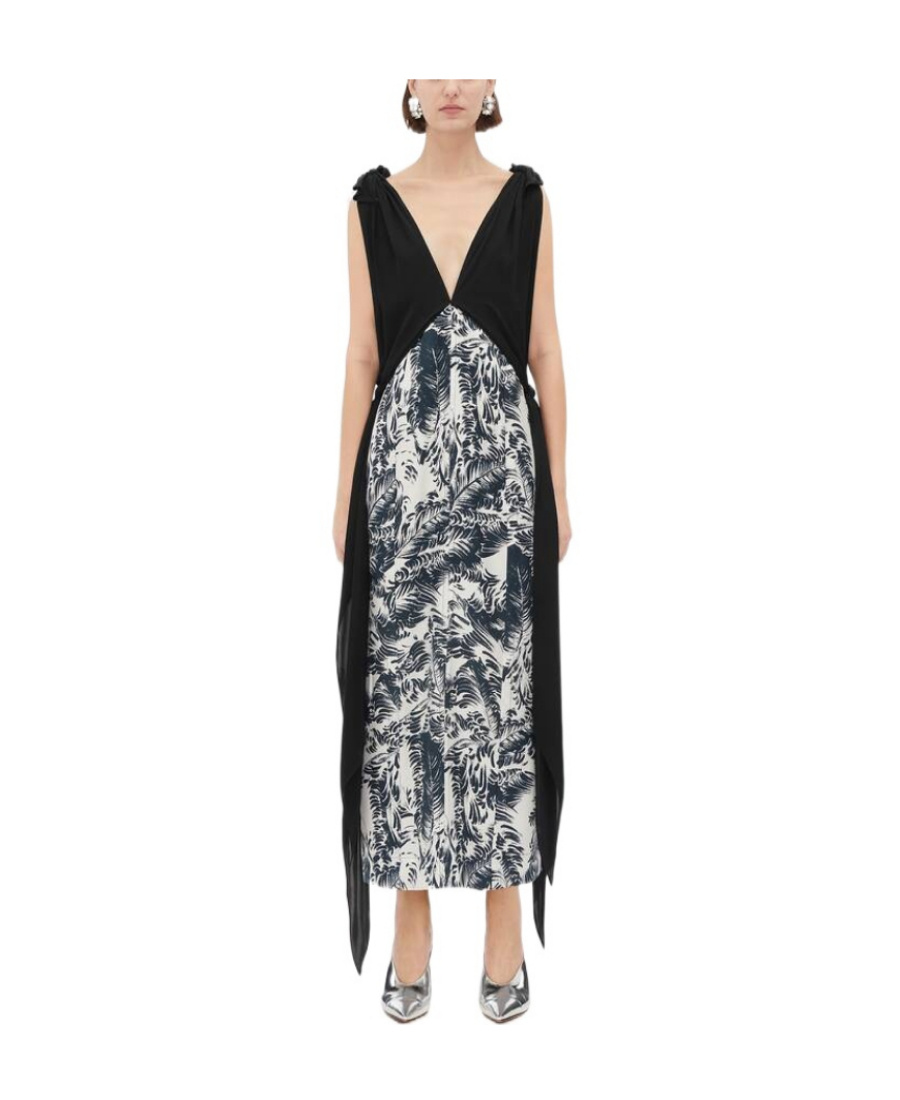 BOTTEGA VENETA BOTTEGA VENETA V-NECK GRAPHIC PRINTED DRESS