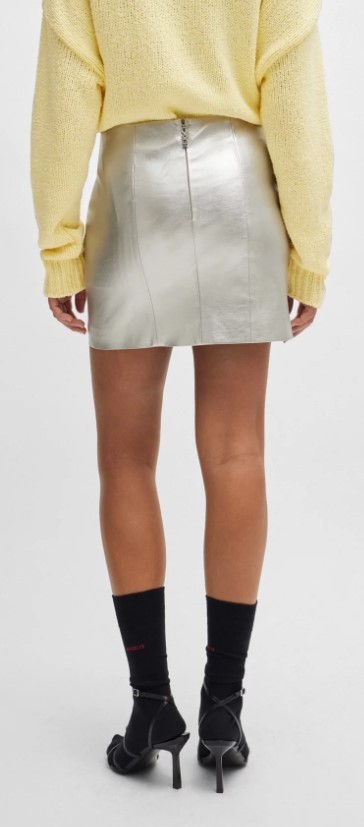 Hugo Boss Regular-fit Mini Skirt In Metallic Fabric In White