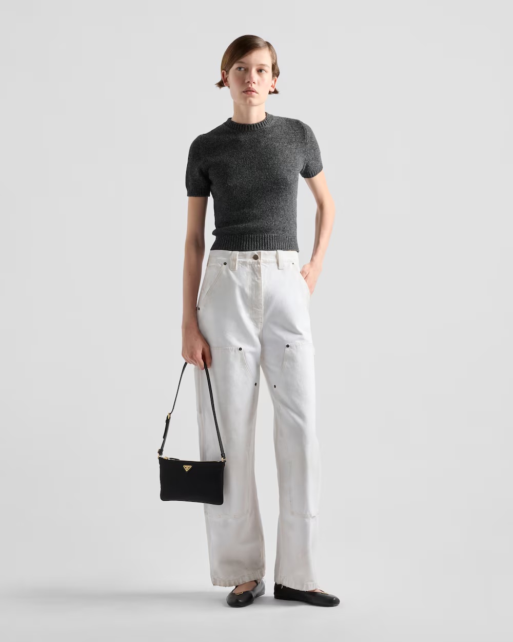 Prada Triangle-logo Shoulder Bag In Black