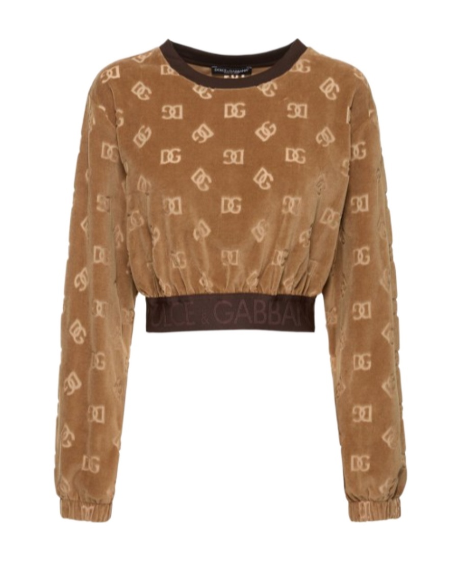 Dolce & Gabbana Monogram Short Style Sweater In Brown