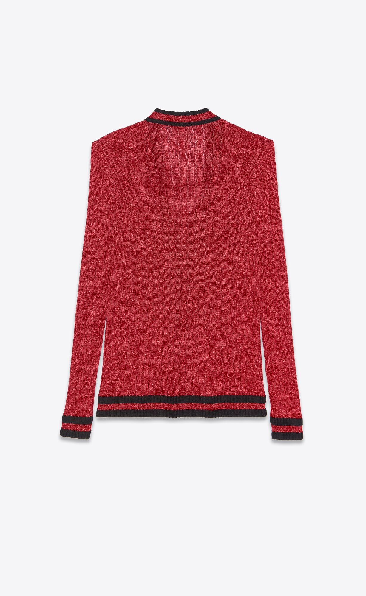 Saint Laurent Striped Metallic Cable-knit Cardigan In Red