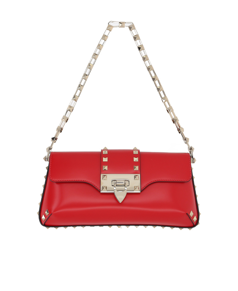 Valentino Garavani Rockstud Leather Shoulder Bag In Red