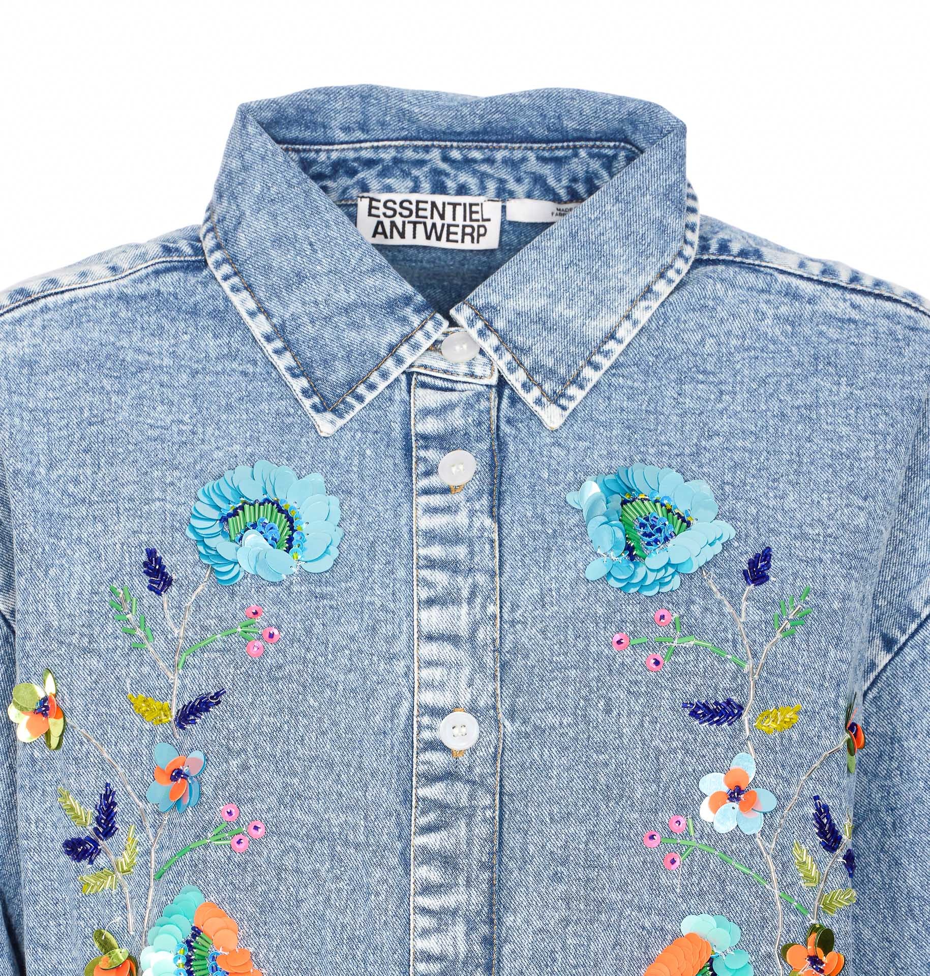 Essentiel Antwerp Long-sleeved Denim Shirt In Blue