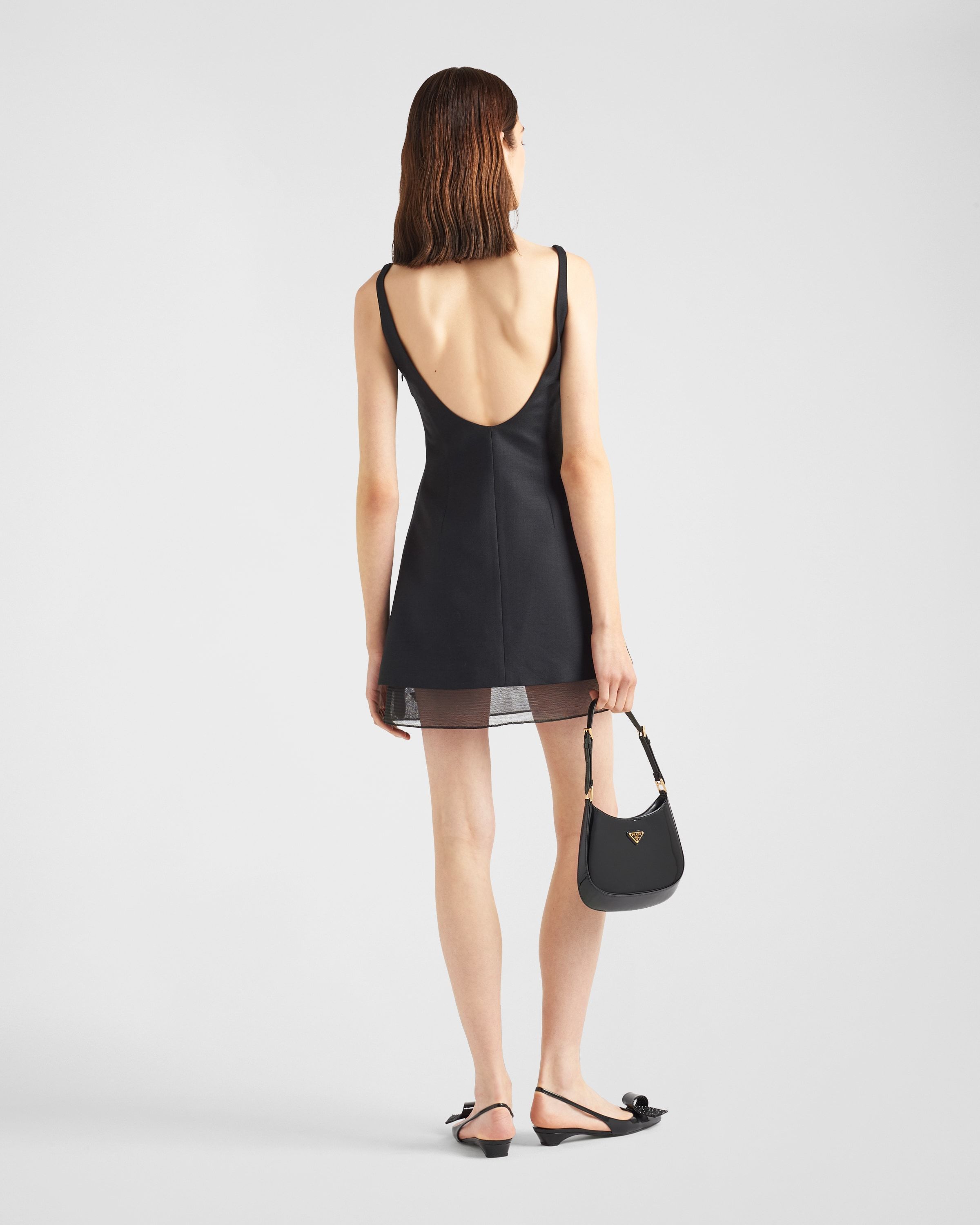 Prada Enamel Triangle-logo Wool Dress In Black