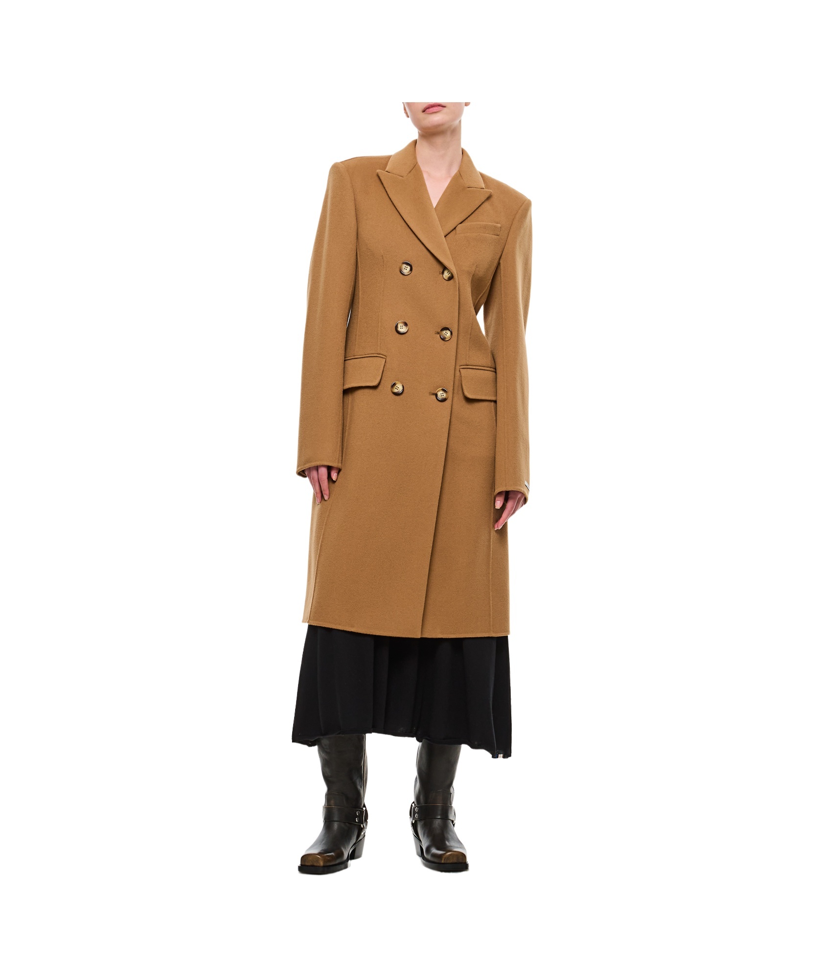 Sportmax Brown Wool Double-breasted Coat In Brown
