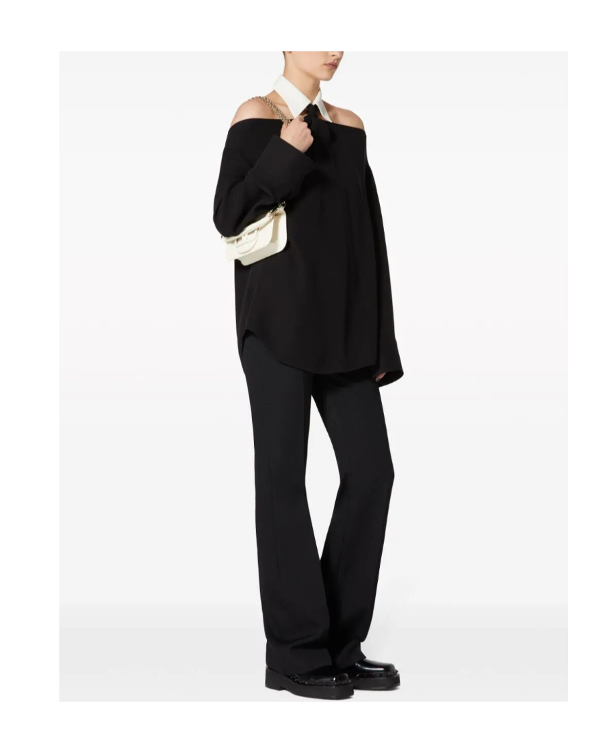 Valentino Contrast-collar Silk Blouse In Black