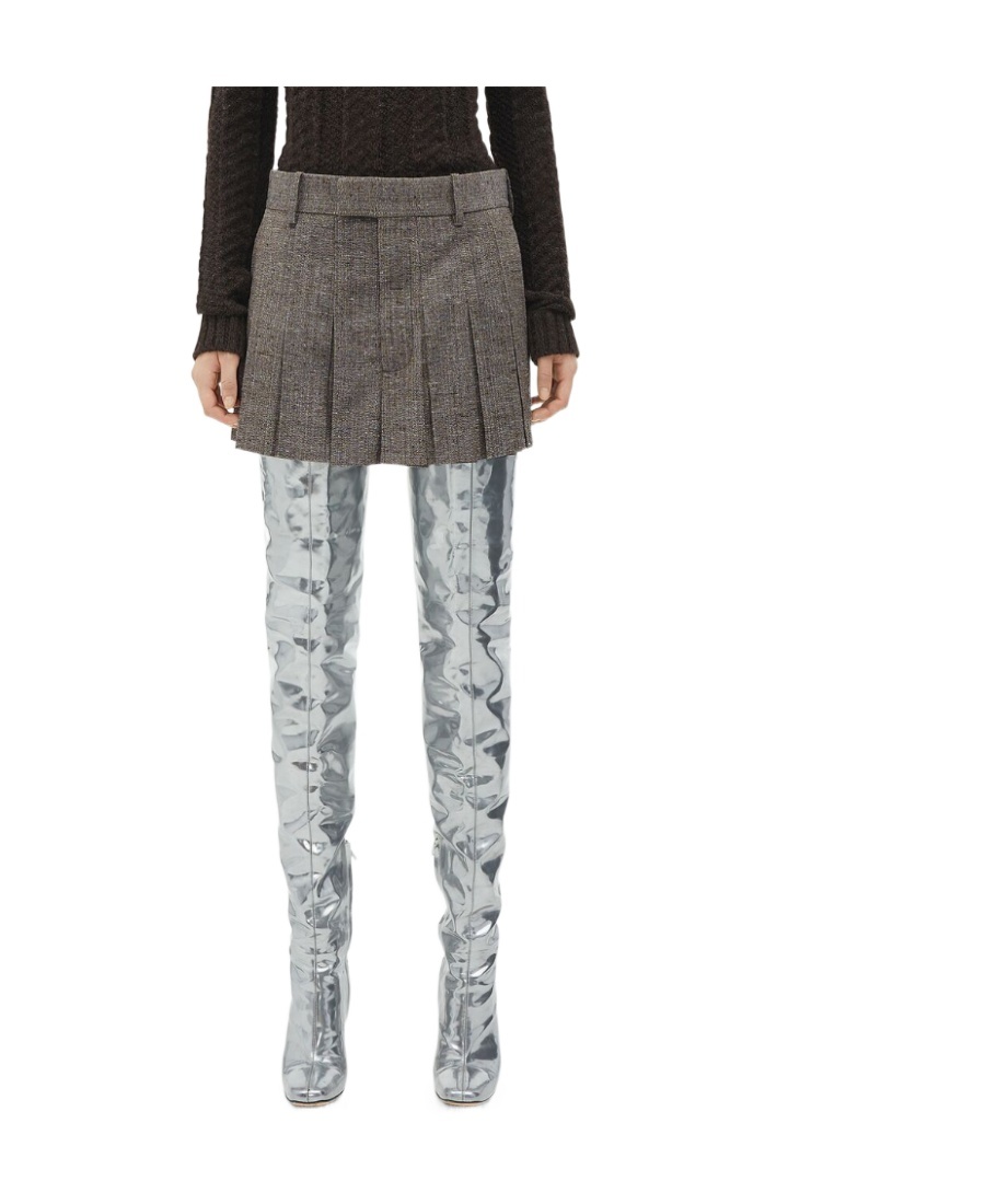 Bottega Veneta Mélange Pleated Miniskirt In Gray