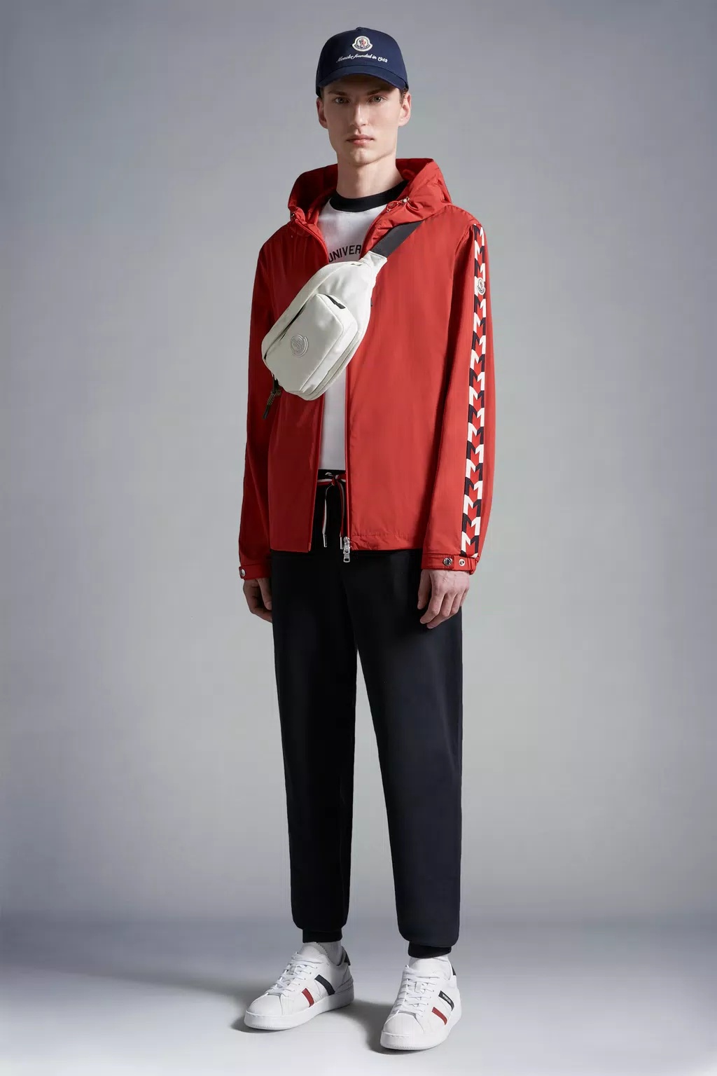 Moncler Blue Tricolour Accent Cotton Track Pants In Blue