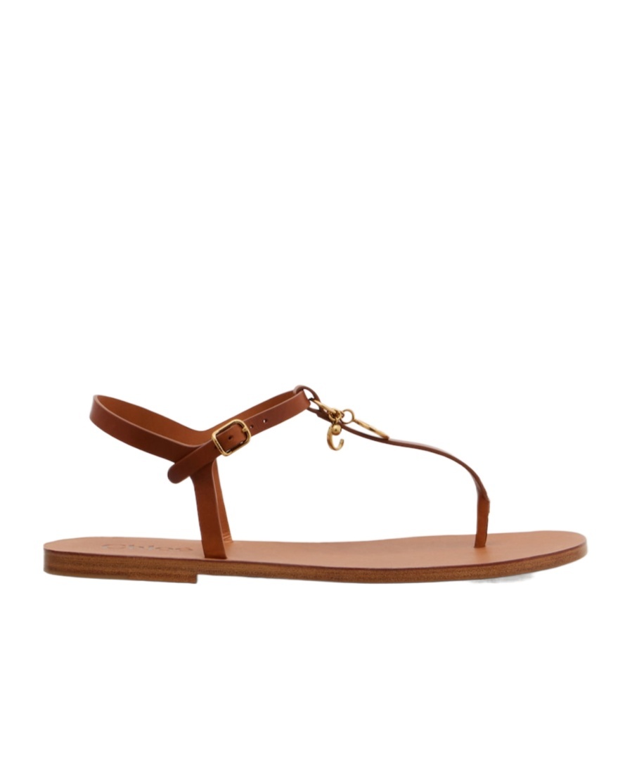 Chloé Charms Leather Thong Sandals In Brown