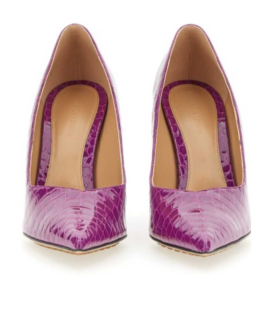 Bottega Veneta Croc-embossed Leather Wedge Pumps In Pink
