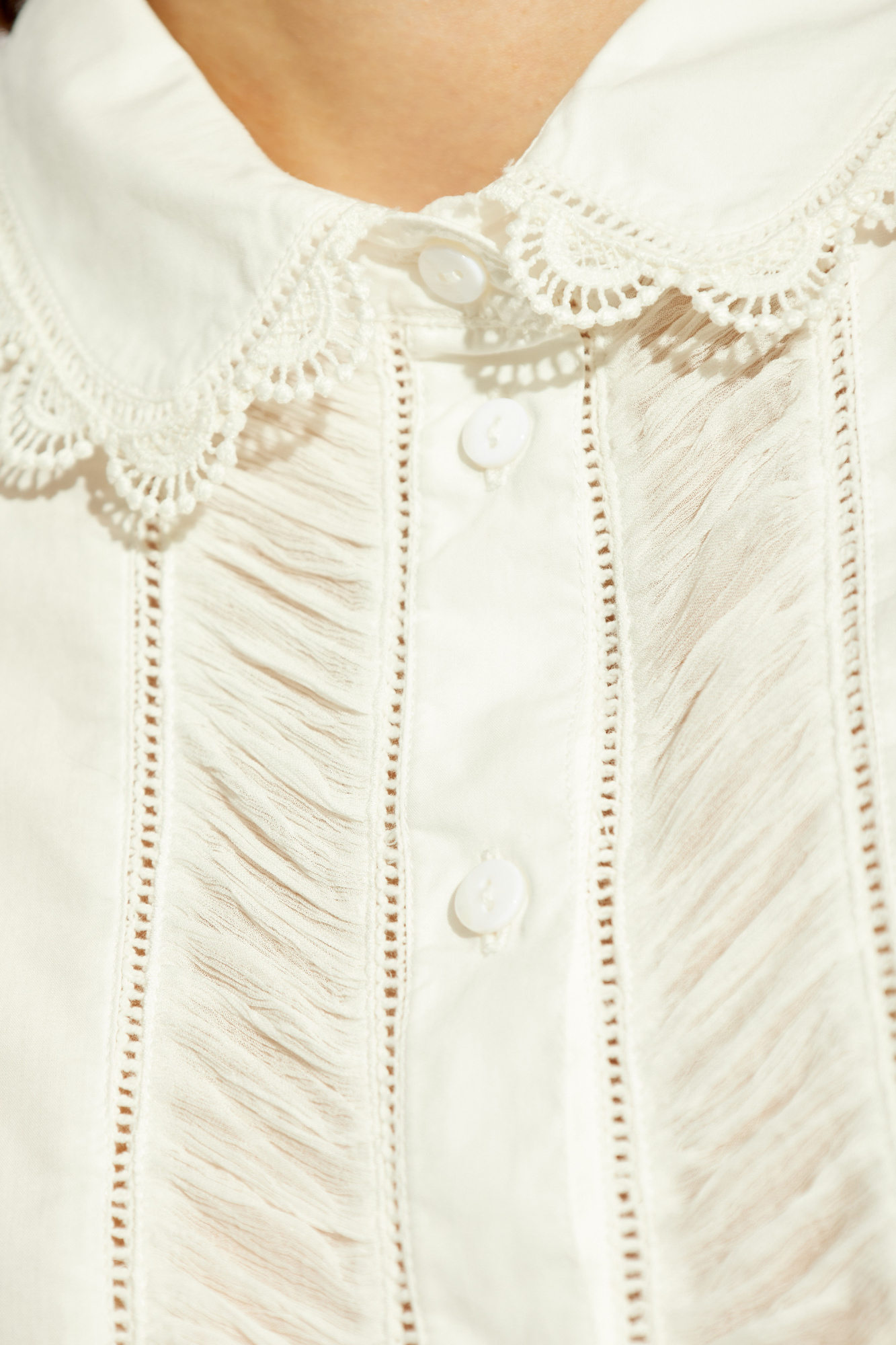 Ulla Johnson Samira Lace Trim Blouse With Pleats And Scalloped Edges In White