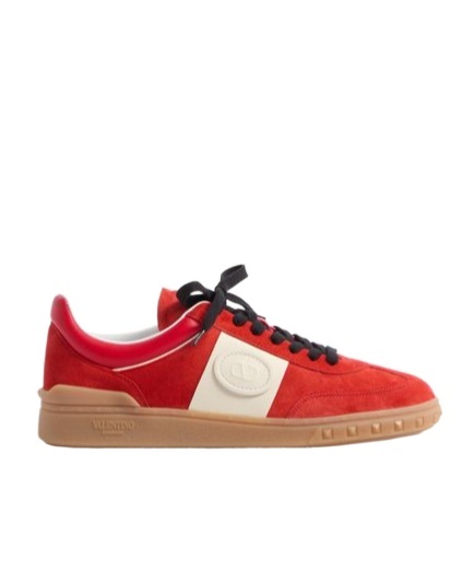 Valentino Garavani Upvillage Low Top Trainer In Split Leather And Calfskin Nappa Leather In Red